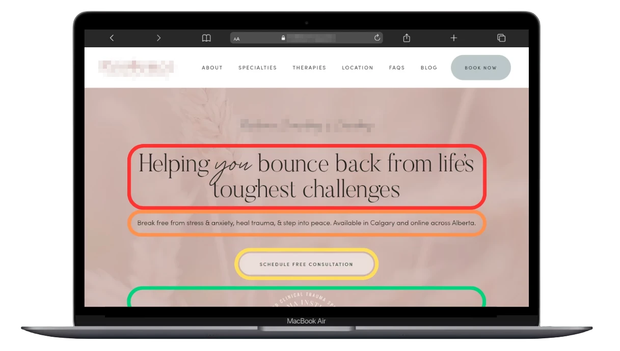 The desktop hero of a practice website.