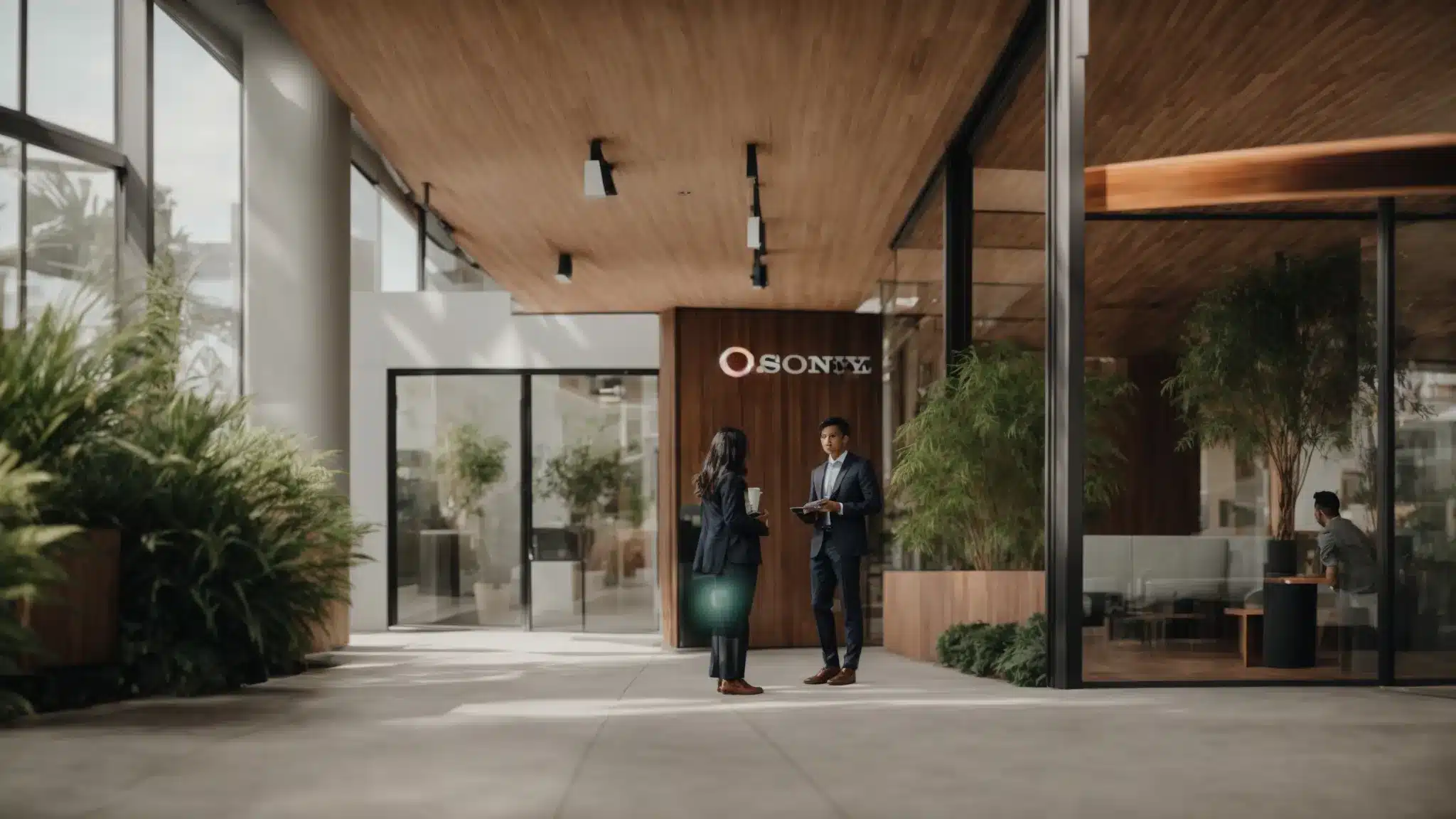 a therapist standing outside a welcoming office space, with a prominent google my business sign hanging above the entrance, showcasing the importance of online visibility and local client attraction.