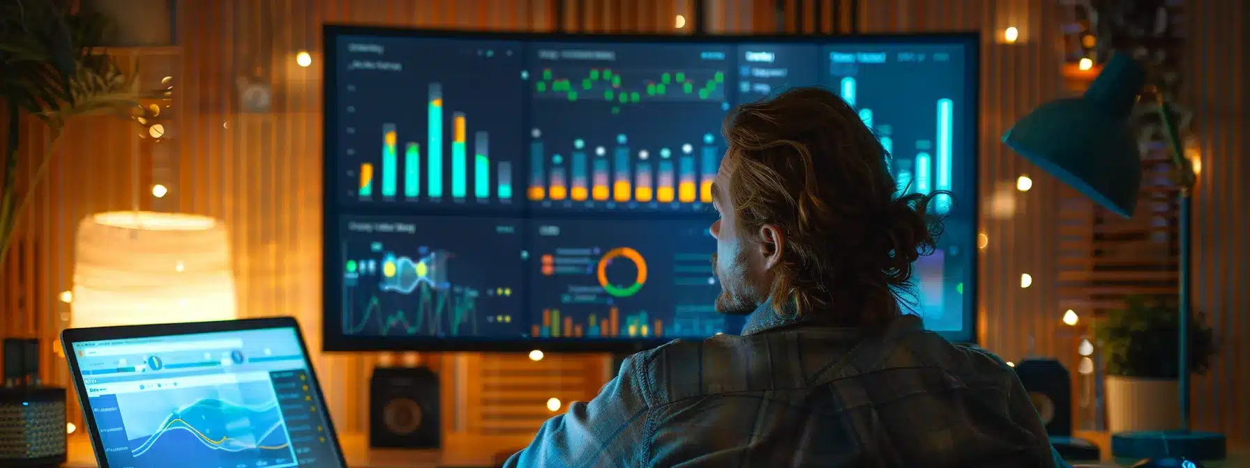 a person analyzing a computer screen with detailed local seo analytics charts and graphs.