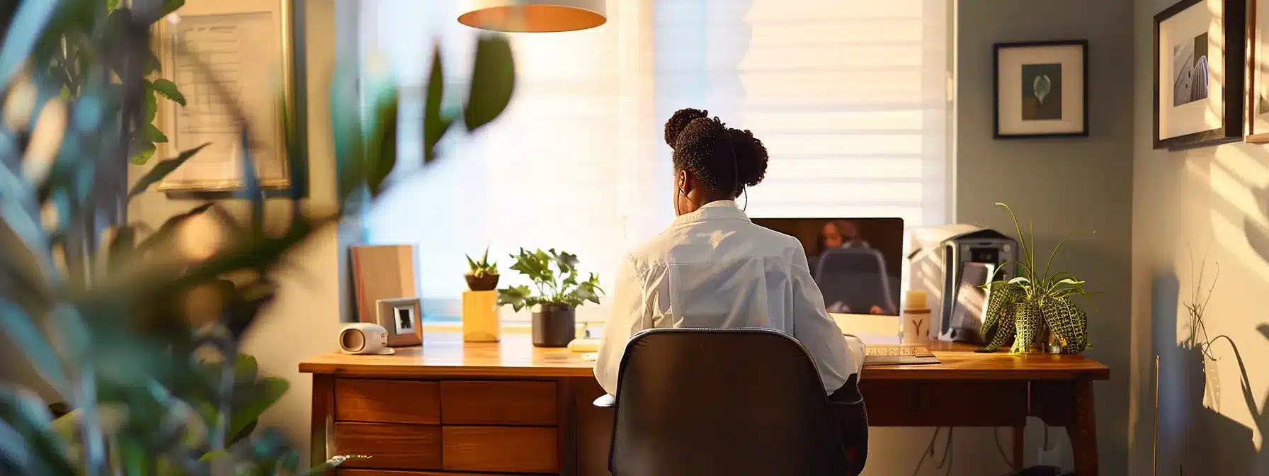 a therapist sitting at a desk, calmly responding to online reviews, showcasing professionalism and dedication to client satisfaction.