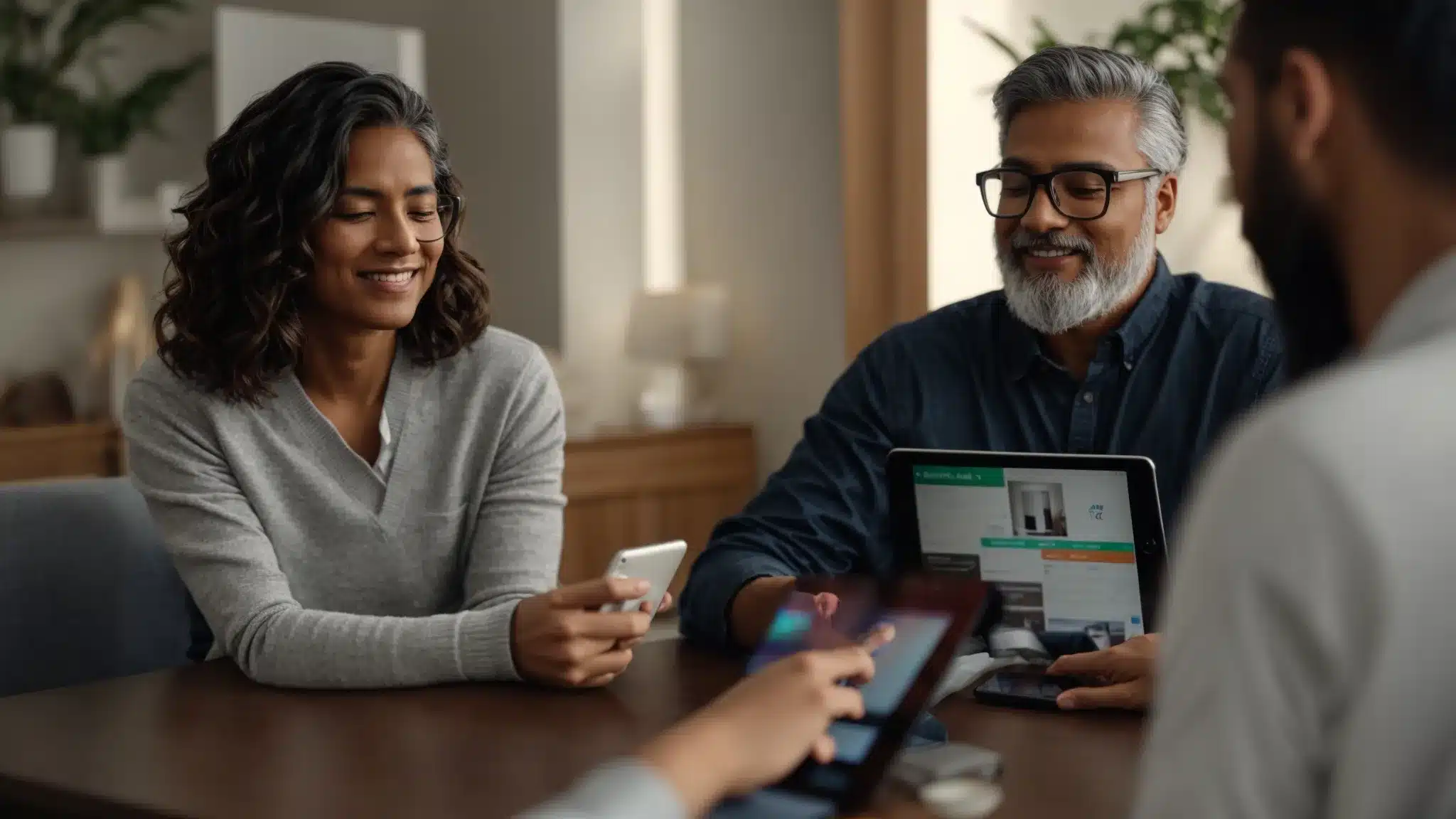 a therapist engaging with a patient through a tablet displaying informative and engaging content marketing materials, sparking a conversation and enhancing their understanding of the treatment process.