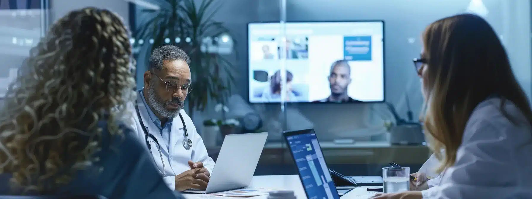 a therapist networking with other health professionals and sharing insights through a laptop screen displaying various websites and online directories.