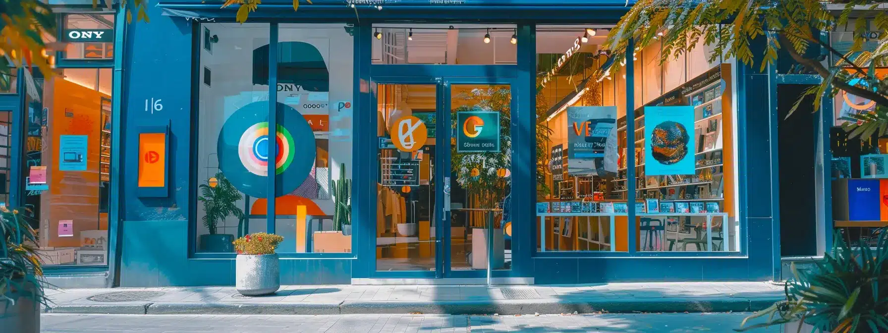 a vibrant storefront with a prominent google my business listing, local keywords, positive reviews, and community event posters, showcasing effective local seo techniques to reach nearby clients.