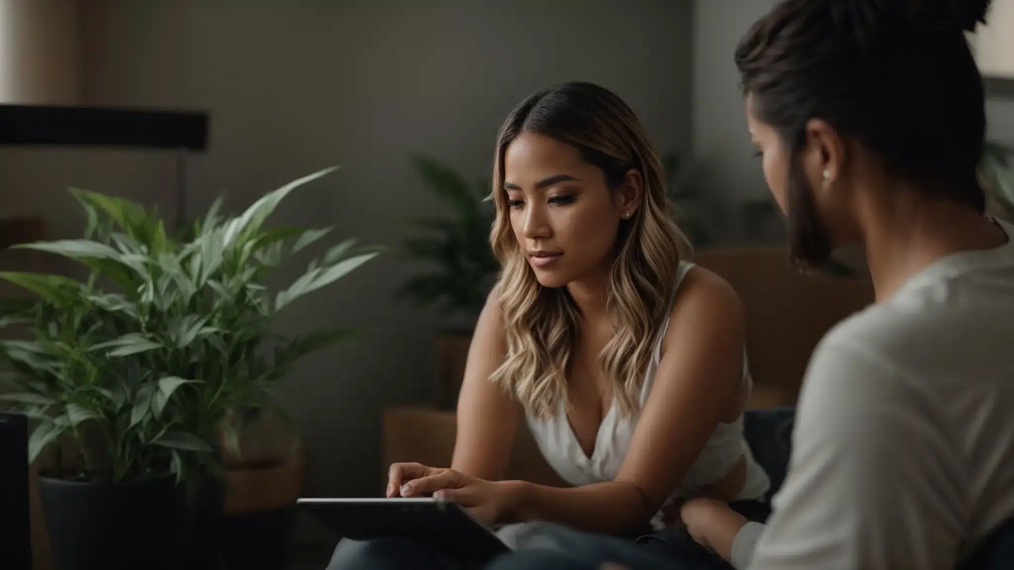 a therapist engaging with clients through a captivating social media ad, showcasing storytelling techniques and targeted messaging to connect with potential clients effectively.