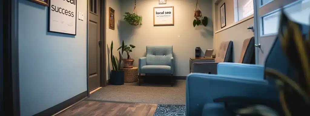 a therapist's office with a calming, inviting atmosphere and a sign reading "local seo success" on the door.