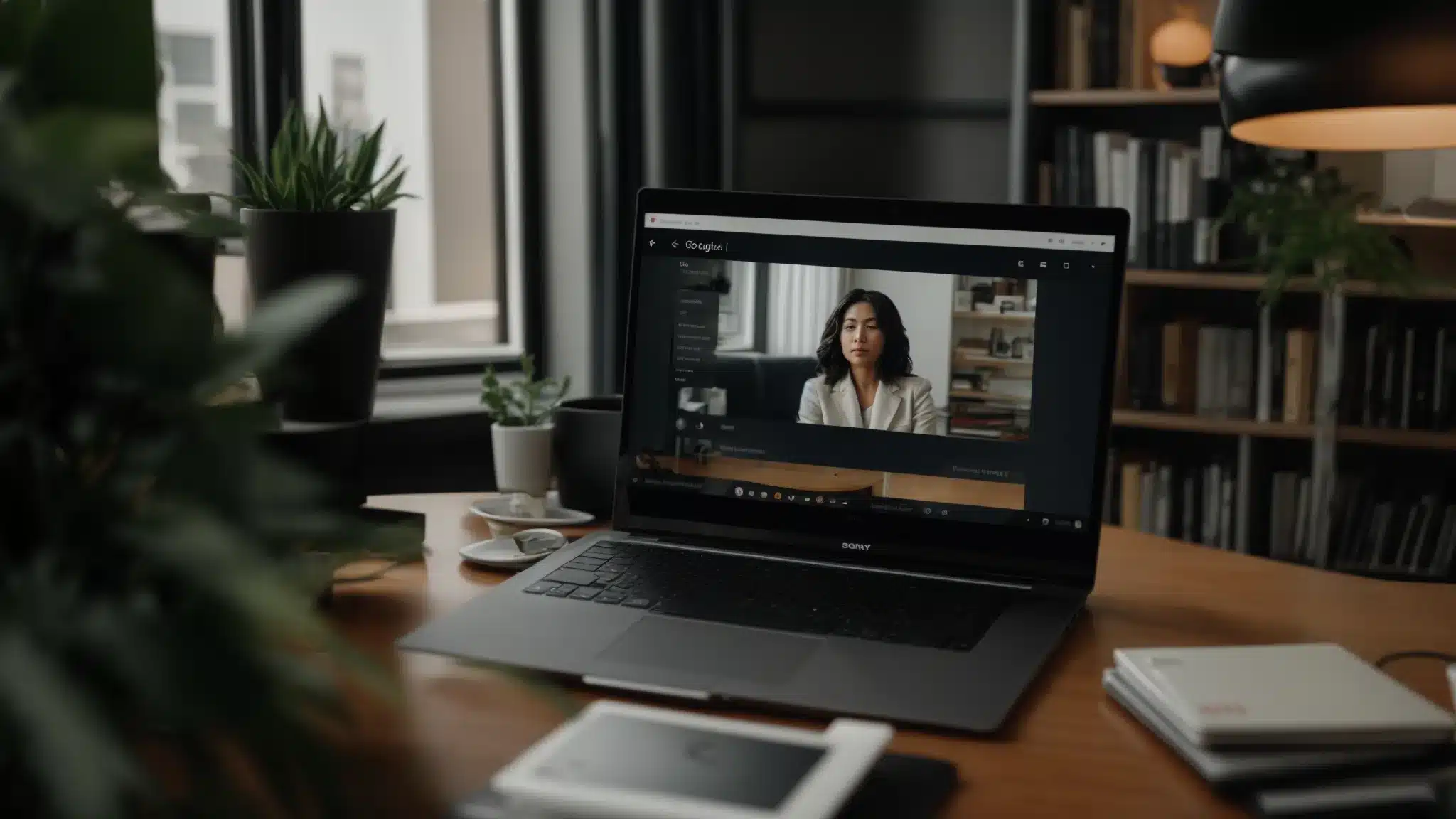 a therapist confidently updating their google my business profile on a sleek laptop in a cozy office setting.