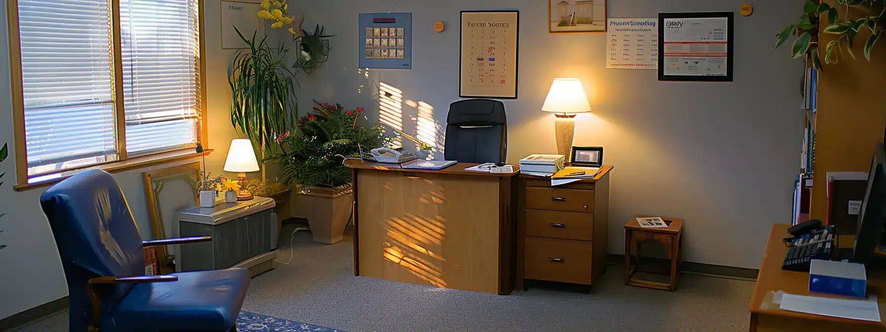 a therapist's office with a prominent sign displaying their name and credentials, surrounded by glowing reviews and positive testimonials, symbolizing trust and credibility in the field.