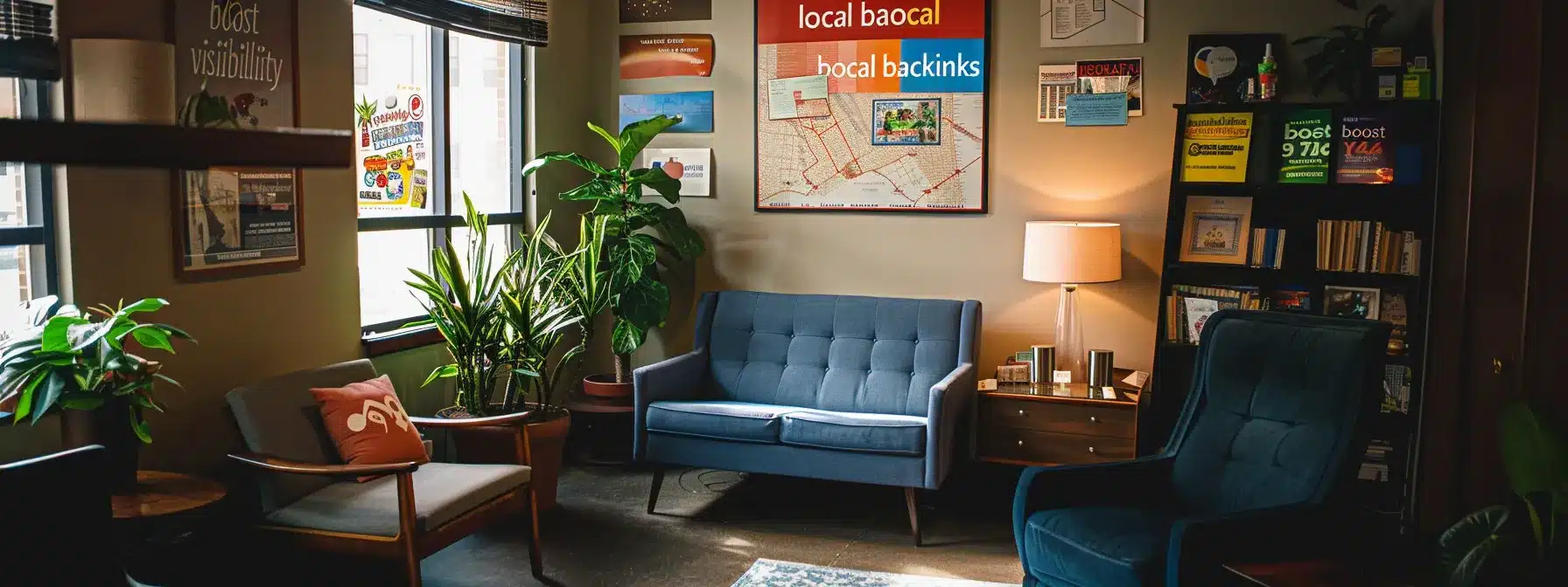 a therapist's office with a prominent sign displaying 