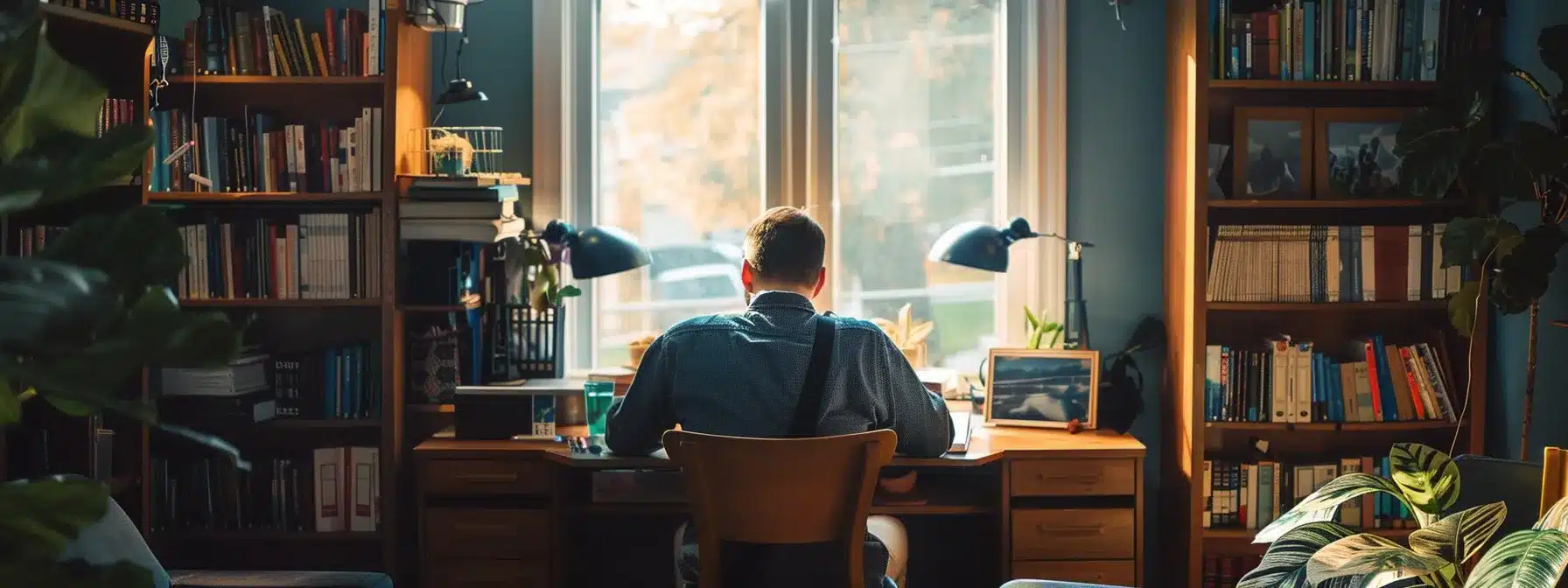 a counselor sitting in a cozy office, surrounded by books and comforting decor, symbolizing expertise and specialization in mental health services.