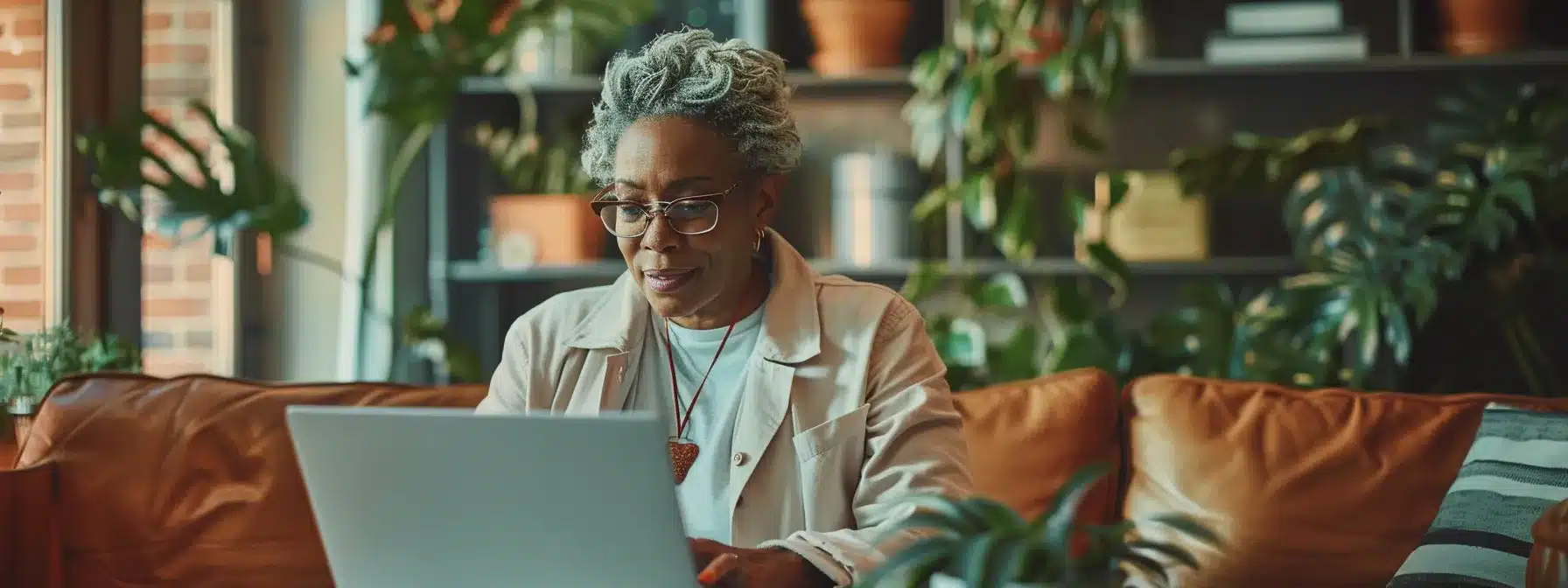 a therapist engaging with clients through a laptop screen, surrounded by a variety of online platforms and resources.