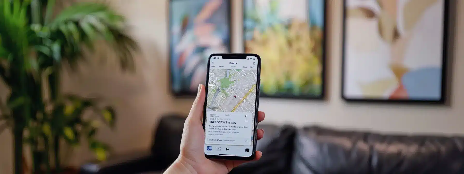 a therapist's website displayed on a smartphone screen with local keywords highlighted, a map of the therapy office location, and a fast-loading mobile design.