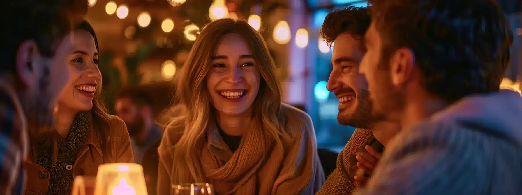 a group of happy customers gathered around a cozy feedback table, sharing their positive experiences with genuine smiles and nods of approval.